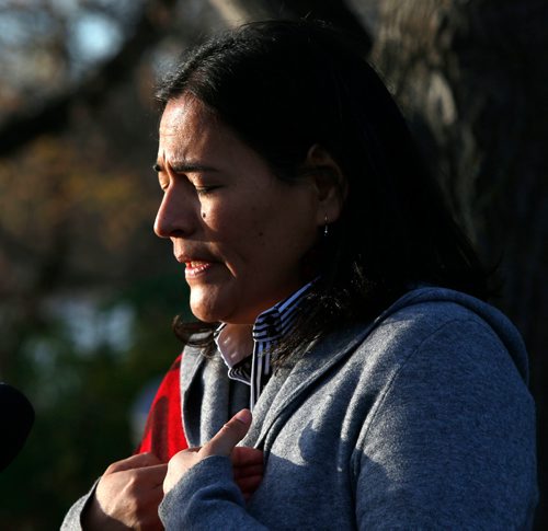 WAYNE GLOWACKI / WINNIPEG FREE PRESS

Michèle Audette, Commissioner for the National Inquiry into Missing and Murdered Indigenous Women and Girls at the Sunrise Ceremony held Monday morning  at The Forks. The hearings  begin in Winnipeg Monday.
Oct.16 2017