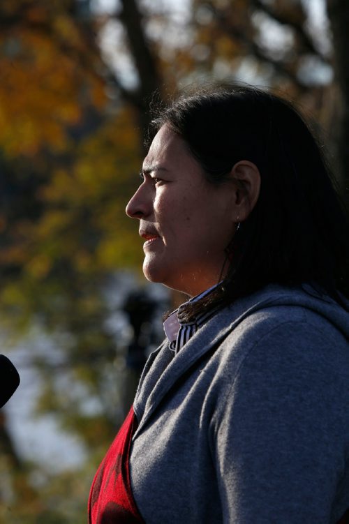 WAYNE GLOWACKI / WINNIPEG FREE PRESS

Michèle Audette, Commissioner for the National Inquiry into Missing and Murdered Indigenous Women and Girls at the Sunrise Ceremony held Monday morning  at The Forks. The hearings  begin in Winnipeg Monday.
Oct.16 2017