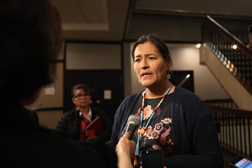 RUTH BONNEVILLE / WINNIPEG FREE PRESS

MMIW  Commissaire Michèle Audette talks to the media during presser at the Radisson  Hotel Tuesday.  
Oct 14,, 2017