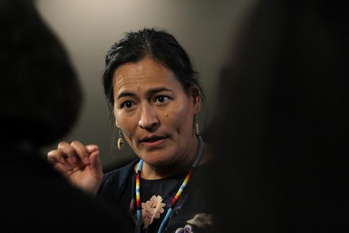 RUTH BONNEVILLE / WINNIPEG FREE PRESS

MMIW  Commissaire Michèle Audette talks to the media during presser at the Radisson  Hotel Tuesday.  
Oct 14,, 2017