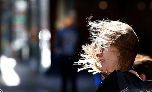 WAYNE GLOWACKI / WINNIPEG FREE PRESS

Bad hair day in downtown Winnipeg Wednesday afternoon, with Environment Canada issuing a wind warning for the city.  Oct.18 2017