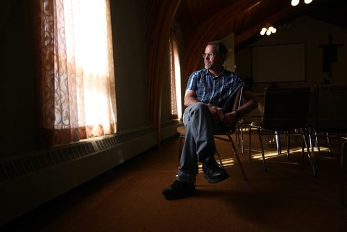 RUTH BONNEVILLE / WINNIPEG FREE PRESS

Tim Fletcher, founder of Re:Act, an innovative new addiction treatment program that is filling a gap in Manitoba. 
Portraits of him in the sanctuary of  Place of Grace Church  where his office is and sessions with clients are held.  

See Melissa Martin feature story.  
Oct 18,, 2017