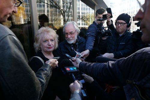 WAYNE GLOWACKI / WINNIPEG FREE PRESS

Wilma and Cliff Derksen speak to reporters outside  the law courts Wednesday after Mark Grant was found not guilty of second-degree murder for the 1984 killing of 13-year-old Candace Derksen.      Melissa Martin / Mike McIntyre stories  Oct.18 2017