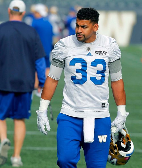 BORIS MINKEVICH / WINNIPEG FREE PRESS
Winnipeg Blue Bombers practice at IGF. #33 Andrew Harris. OCT. 19, 2017