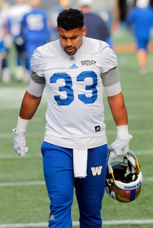 BORIS MINKEVICH / WINNIPEG FREE PRESS
Winnipeg Blue Bombers practice at IGF. #33 Andrew Harris. OCT. 19, 2017