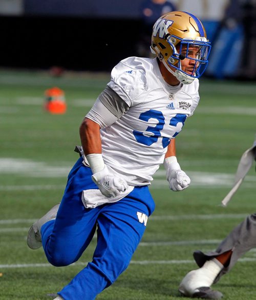 BORIS MINKEVICH / WINNIPEG FREE PRESS
Winnipeg Blue Bombers practice at IGF. #33 Andrew Harris. OCT. 19, 2017