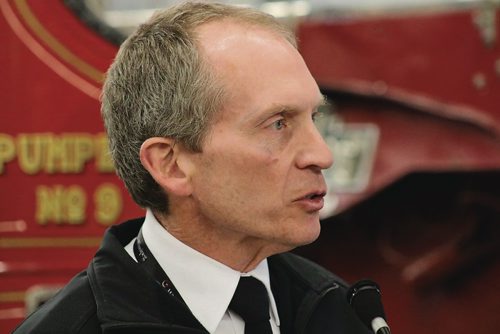 Canstar Community News Oct. 18, 2017 - Winnipeg Fire Paramedic Service chief John Lane speaks at the honourary street naming ceremony. (LIGIA BRAIDOTTI/CANSTAR COMMUNITY NEWS/TIMES)