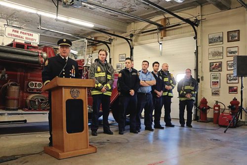 Canstar Community News Oct. 18, 2017 - Winnipeg Firefighters Historical Society past president Ted Kuryluk speaks at the honourary street naming ceremony that designated Maple Street from Higgins Avenue to Henry Avenye as Firefighter Way. (LIGIA BRAIDOTTI/CANSTAR COMMUNITY NEWS/TIMES)