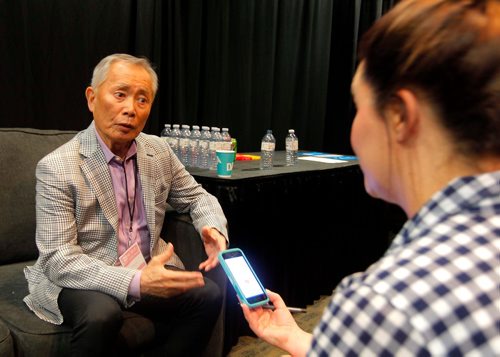 BORIS MINKEVICH / WINNIPEG FREE PRESS
WE Day Manitoba at Bell MTS Place. George Takei gets interviewed by Jen Zoratti backstage at WE Day. Jen Zoratti story. OCT. 25, 2017