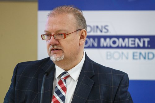 MIKE DEAL / WINNIPEG FREE PRESS
Kelvin Goerzen, Minister of Health, Seniors and Active Living, during a press conference where the WRHA provided an three week update on the implementation of the changes to health care services.  
171026 - Thursday, October 26, 2017.