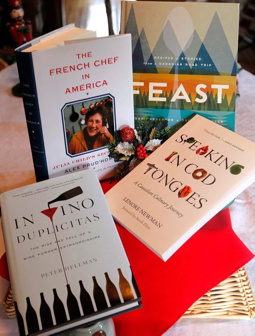 BORIS MINKEVICH / WINNIPEG FREE PRESS
FOOD PAGE - Recipe books for upcoming food sections. Feast, The French Chef in America, In Vino Duplicitas, Speaking in Cod Tongues. WENDY BURKE STORY  Oct. 26, 2017