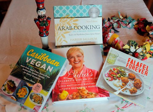 BORIS MINKEVICH / WINNIPEG FREE PRESS
FOOD PAGE - Recipe books for upcoming food sections. Arab Cooking, Caribbean Vegan, Falafel Forever, Lidia's Celebrate Like an Italian. WENDY BURKE STORY  Oct. 26, 2017