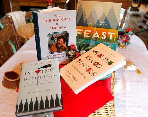 BORIS MINKEVICH / WINNIPEG FREE PRESS
FOOD PAGE - Recipe books for upcoming food sections. Feast, The French Chef in America, In Vino Duplicitas, Speaking in Cod Tongues. WENDY BURKE STORY  Oct. 26, 2017