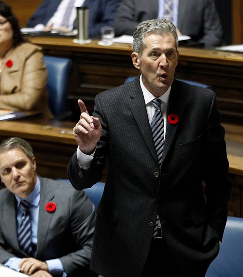 PHIL HOSSACK / WINNIPEG FREE PRESS  -  Brian Pallister in Question Period Monday.   See story.  - Oct 30, 2017