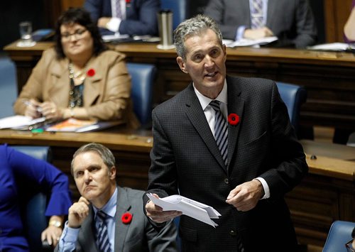 PHIL HOSSACK / WINNIPEG FREE PRESS  -  Brian Pallister in Question Period Monday.   See story.  - Oct 30, 2017