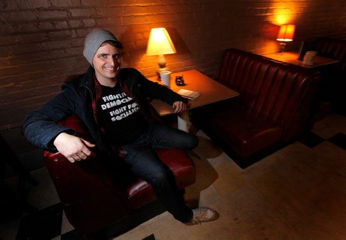 PHIL HOSSACK / WINNIPEG FREE PRESS  -  Zac Echola, and organizer with the Democratic Socialists of America poses in a downtown Fargo coffee shop Tuesday. See Melissa Martin feature. - Oct 24, 2017