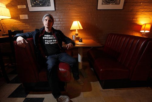 PHIL HOSSACK / WINNIPEG FREE PRESS  -  Zac Echola, and organizer with the Democratic Socialists of America poses in a downtown Fargo coffee shop Tuesday. See Melissa Martin feature. - Oct 24, 2017