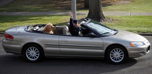 PHIL HOSSACK / WINNIPEG FREE PRESS  - Bismark's Bob Wefald, former North Dakota Attorney General and District Court Judge, and his Goldendoodle leave for a drive in his convertable. See Melissa Martin feature. - Oct 24, 2017