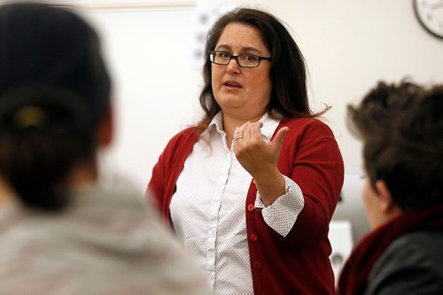 PHIL HOSSACK / WINNIPEG FREE PRESS  - U of Minot professor Jynette Larshus tleads a discussion with Political Science students Thursday. . See Melissa Martin feature. - Oct 26, 2017