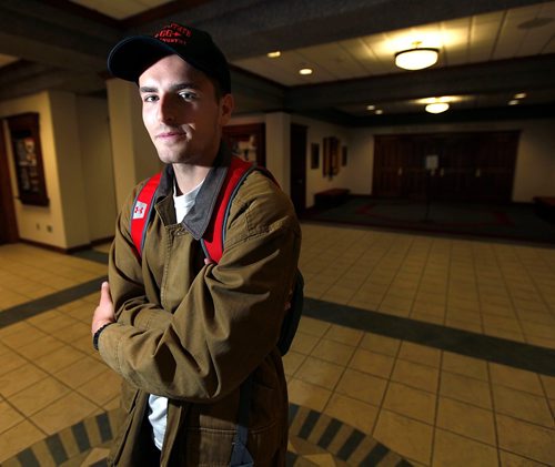 PHIL HOSSACK / WINNIPEG FREE PRESS  - U of Minot student Colin Olson (20) poses on the State Univercity's campus Thursday. . See Melissa Martin feature. - Oct 26, 2017