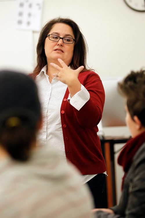 PHIL HOSSACK / WINNIPEG FREE PRESS  - U of Minot professor Jynette Larshus tleads a discussion with Political Science students Thursday. . See Melissa Martin feature. - Oct 26, 2017