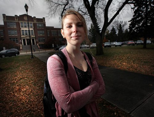 PHIL HOSSACK / WINNIPEG FREE PRESS  - U of Minot student Katy Demming (23) poses on the State Univercity's campus Thursday. . See Melissa Martin feature. - Oct 26, 2017