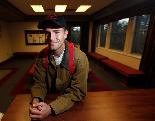 PHIL HOSSACK / WINNIPEG FREE PRESS  - U of Minot student Colin Olson (20) poses on the State Univercity's campus Thursday. . See Melissa Martin feature. - Oct 26, 2017