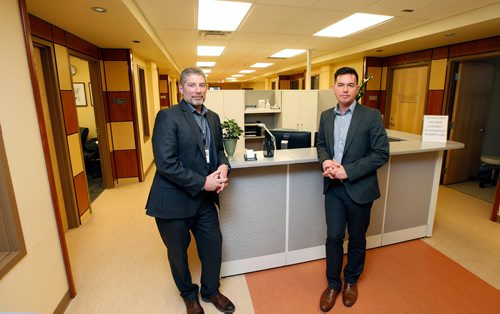 WAYNE GLOWACKI / WINNIPEG FREE PRESS

At left, Kevin Scott, CEO, Deer Lodge Centre and Michael Kaan, Clinic Manager at the Operational Stress Injury Clinic in their renovated space in the Deer Lodge Centre. The clinic helps veterans with mental health issues including PTSD. For  Kevin Rollason Remembrance Day feature.  Nov.1  2017