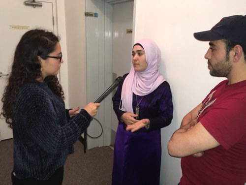 CAROL SANDERS/WINNIPEG FREE PRESS
Princeton student Allison Light from Little Rock, Arkansas interviews owners of Damascus Foods, a catering company started by Syrian chef Mustafa Alsaid Hammoud and his wife Mona Al Khatib who arrived in Altona as refugees two years ago. November 1, 2017