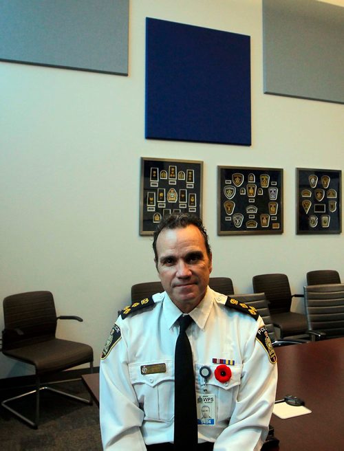 NADIA MINKEVICH / WINNIPEG FREE PRESS
Take Our Kids to Work Day  - Winnipeg Police Service Chief Danny Smyth poses for a photo in the executive board room after being interviewed. Nov. 1, 2017