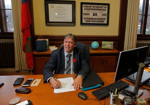 NADIA MINKEVICH / WINNIPEG FREE PRESS
Take Our Kids to Work Day  - Minister of Education and Training Ian Wishart poses for a photo in his office after being interviewed. Nov. 1, 2017