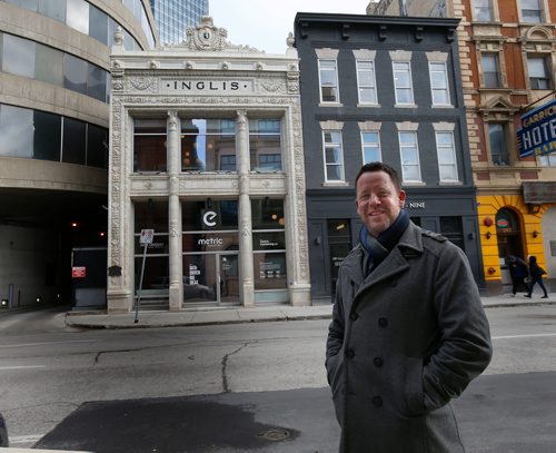 WAYNE GLOWACKI / WINNIPEG FREE PRESS

REAL ESTATE COLUMN. John McDonald, pres. & CEO Metric Marketing in front of their historic Inglis building at 291 Garry St. The company just completed the restoration of the terr-cotta façade of the two-storey building.Murray McNeill  story   Nov.2  2017