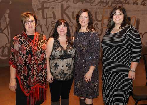 JASON HALSTEAD / WINNIPEG FREE PRESS

L-R: Kathy Cook (program manager), Lori Watson-Sewell (program manager), Eva Kovacs (Global New and event emcee) and Susan Irwin (events committee and board member) at the 25th anniversary Sweet Success celebration for Connect Employment Services at the Canadian Museum of Human Rights on Oct. 19, 2017. (See Social Page)
