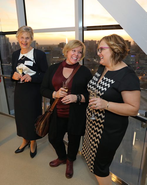JASON HALSTEAD / WINNIPEG FREE PRESS

Guests enjoy the view from the tower at the Canadian Museum for Human Rights at the 25th anniversary Sweet Success celebration for Connect Employment Services at the Canadian Museum of Human Rights on Oct. 19, 2017. (See Social Page)