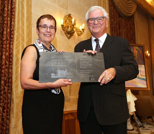 JASON HALSTEAD / WINNIPEG FREE PRESS

L-R: Annette Trimbee (University of Winnipeg president and vice-chancellor) presents the Duff Roblin Award to Bob Kozminski at the 11th annual Duff Roblin Award Dinner on Oct. 26, 2017 at The Fort Garry Hotel. (See Social Page)