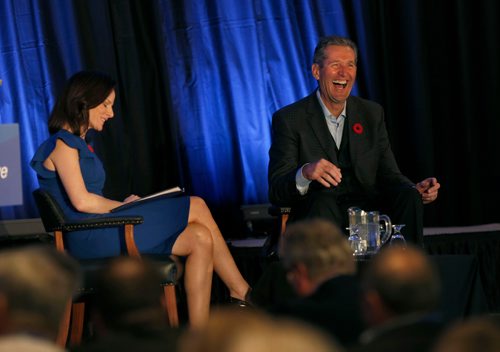 WAYNE GLOWACKI / WINNIPEG FREE PRESS 

Premier Brian Pallister and Leah Hextall, Sports Host/Reporter have a "fireside chat" at the Manitoba Progressive Conservatives annual meeting at the RBC Convention Centre on Saturday. Larry Kusch story. Nov. 4 2017