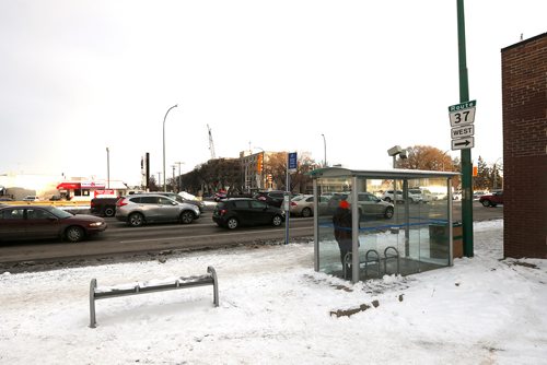 JOHN WOODS / WINNIPEG FREE PRESS
The bus shelter on Main at Redwood where it is believed Colton Pratt was last seen three years ago is photographed Monday, November 6, 2017. In an effort to keep Pratt's memory alive and to raise awareness of his case family members tied neckties to the shelter today.