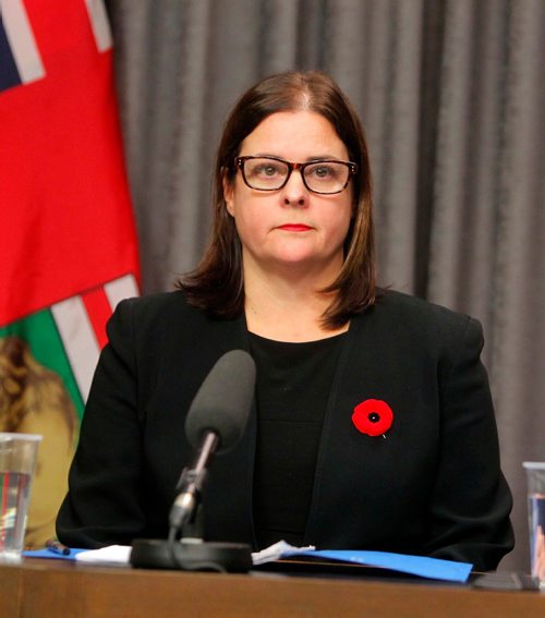 BORIS MINKEVICH / WINNIPEG FREE PRESS
Province announces hybrid model for distribution and retail of cannabis in room 68 at the Legislature. Minister of Justice and Attorney General Heather Stefanson. Nov. 7, 2017
