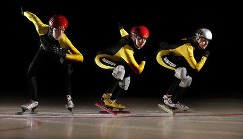 Brandon Sun Short-track speed skaters Hewson Elliott, Taryn Dyer and Raelene Sawatzky-Dyck will be digging in for Team Manitoba. FOR FEATURE (Bruce Bumstead/Brandon Sun)