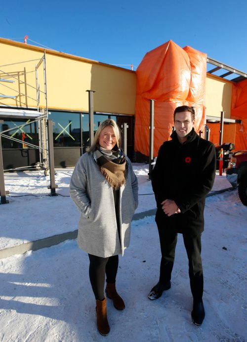 WAYNE GLOWACKI / WINNIPEG FREE PRESS 

Real Estate. Karley David, Director, Corporate Communications and Jonathan Enright, Director of Operations both with the Boston Pizza, Enright Group in front of the soon to be Boston Pizza location in the Charleswood Shopping Centre. Murray McNeill story Nov. 9 2017
