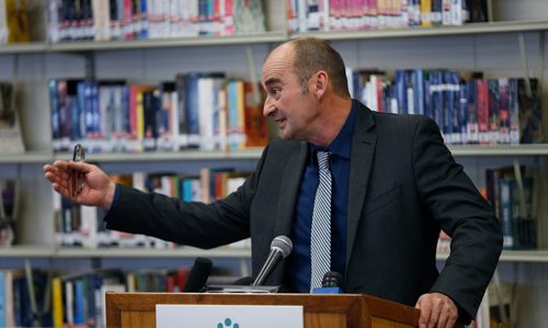 WAYNE GLOWACKI / WINNIPEG FREE PRESS 

 Bernard Lesage, pres. Division franco-manitobaine speaks at the news conference Monday re: french language education at risk. Nick Martin story Nov. 13  2017