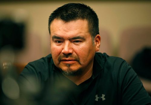 PHIL HOSSACK / WINNIPEG FREE PRESS - Dino FLett, Garden Hill Chief speaks at a press conference regarding Melodie Harper. See Nick Martin story. . - November 13, 2017