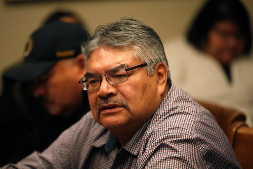 PHIL HOSSACK / WINNIPEG FREE PRESS  - David McDougall St Theresa Point Chief speaks at a press conference regarding Melodie Harper. See Nick Martin story. . - November 13, 2017