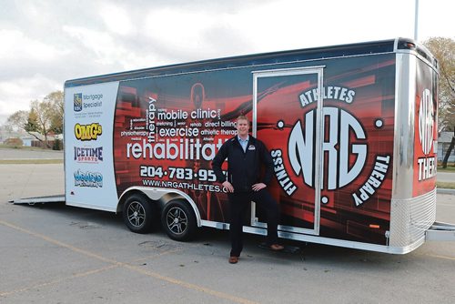 Canstar Community News Nov, 2, 2017 - NRG Athletes Therapy Fitness owner Scott Miller in front of their new mobile clinic where their certified therapists will be providing on-site treatment to Seven Oaks School Division athletes. (LIGIA BRAIDOTTI/CANSTAR COMMUNITY NEWS/TIMES)