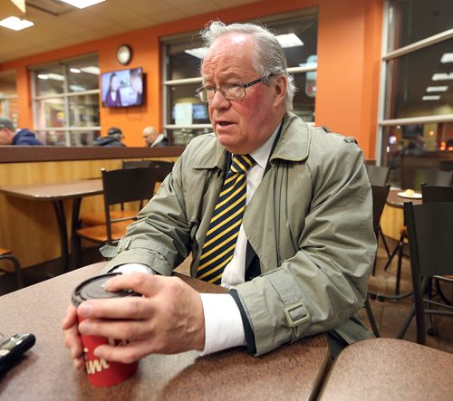 JASON HALSTEAD / WINNIPEG FREE PRESS

Canadian white nationalist Frederick Paul Fromm has a coffee at a West End Winnipeg Tim Hortons store on Nov. 15, 2017. (See Ryan Thorpe story)