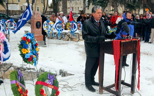 BORIS MINKEVICH / WINNIPEG FREE PRESS
Louis Riel died 132 years ago and a special event commemorating this happen today at Louis Riel gravesite in St. Boniface. Federal MP Dan Vandal talks at the event. STANDUP PHOTO. Nov. 16, 2017