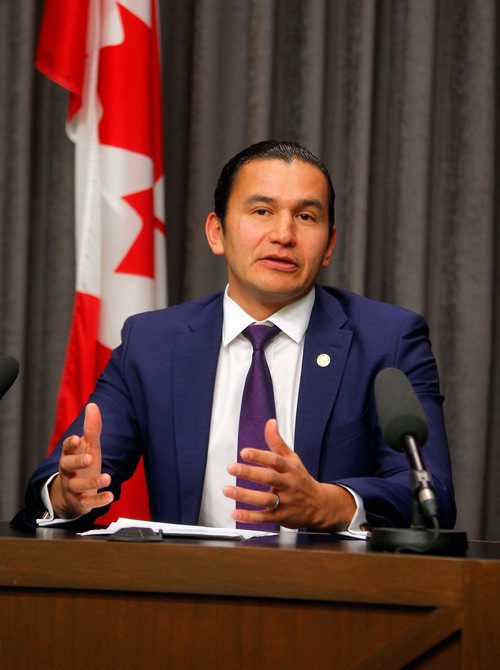 BORIS MINKEVICH / WINNIPEG FREE PRESS
Wab Kinew presents the NDP alternative thrown speech in room 68 at the Legislature. MARTIN STORY. Nov. 17, 2017