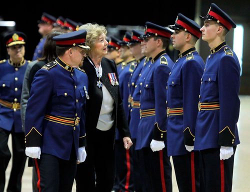 BORIS MINKEVICH / WINNIPEG FREE PRESS
The Graduation Ceremony for Winnipeg Police Service Recruit Class #160 took place at the RBC Convention Centre, 3rd Floor, Hall A, 375 York Avenue, Winnipeg, MB, today. Lieutenant Governor of Manitoba Janice Filmon, middle, inspects the new grads. STANDUP PHOTO. Nov. 17, 2017