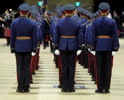 BORIS MINKEVICH / WINNIPEG FREE PRESS
The Graduation Ceremony for Winnipeg Police Service Recruit Class #160 took place at the RBC Convention Centre, 3rd Floor, Hall A, 375 York Avenue, Winnipeg, MB, today. General shot of the tree rows of grads. STANDUP PHOTO. Nov. 17, 2017