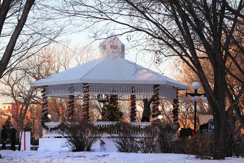 RUTH BONNEVILLE / WINNIPEG FREE PRESS

A set designer strings Christmas lights onto a ornate gazebo at The Forks behind the Children's Museum  during a break in shooting Friday.   The Hallmark movie being shot  in Winnipeg is called Christmas Connection and is due to be out on the 19th of December.  
Standup photo 
Nov 17, 2017